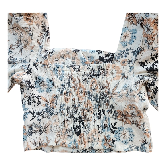 a.n.a NWOT Floral Square Neck Blouse - Blue and Peach Size: XS - Picture 2 of 7